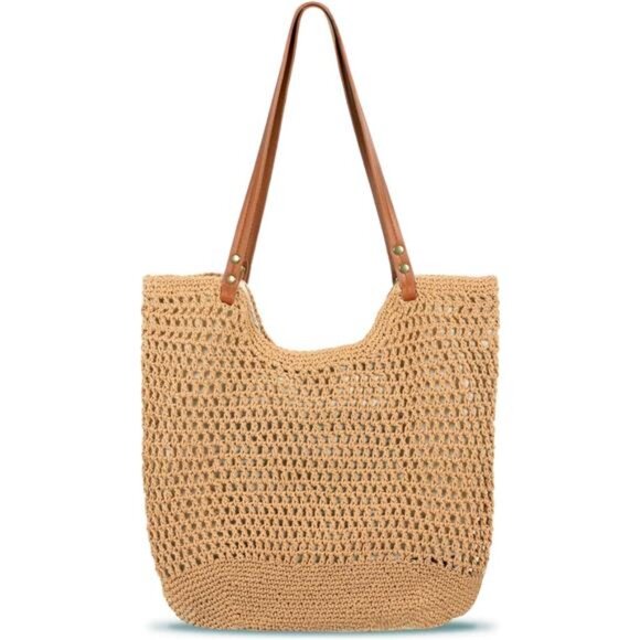 Handbags - Crochet Tote Bag for Women, Khaki